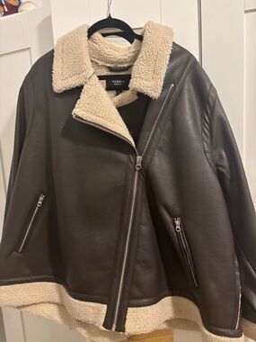 torrid Brown Faux Leather Aviator Jacket with Cream Sherpa
